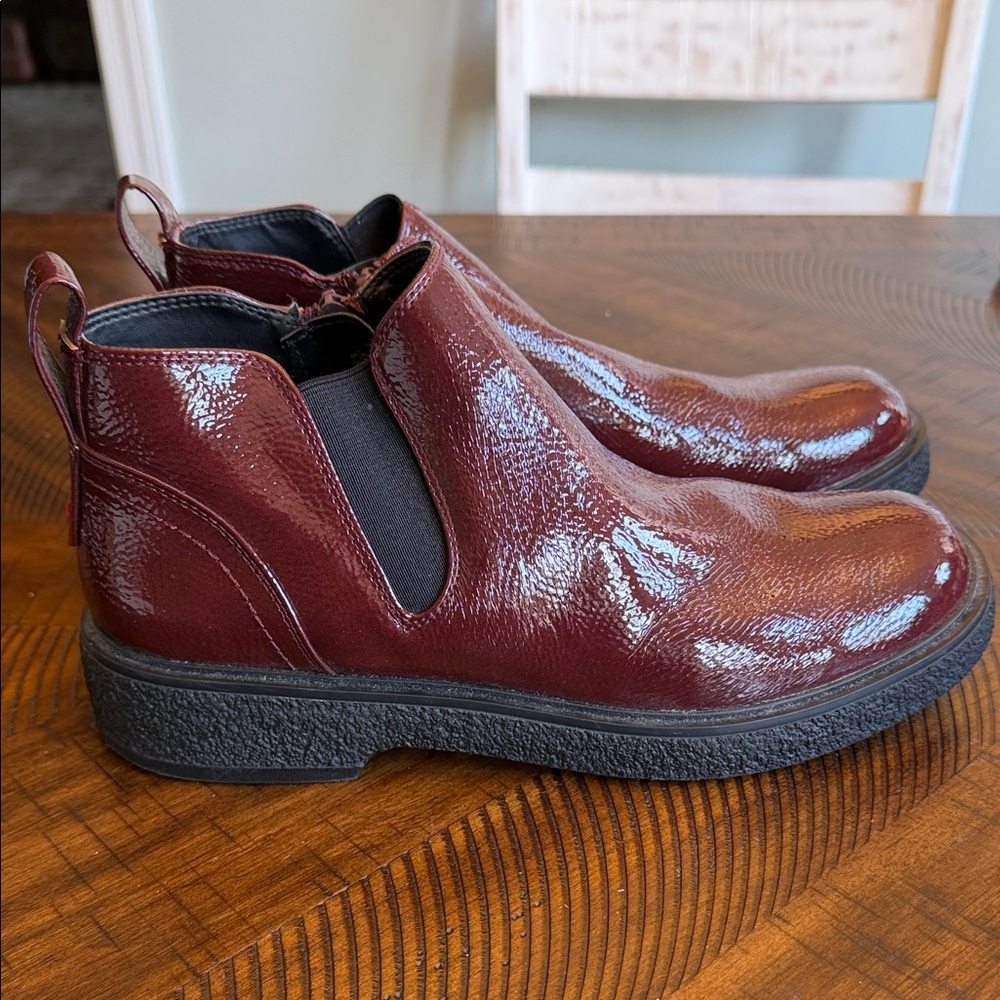 Franco Sarto Shiny Maroon Ankle Boots